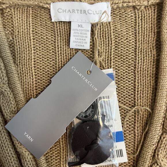 Charter Club Sweater Womens XL Tan Cable Knit Cardigan Old Money Preppy Classic - Picture 8 of 9